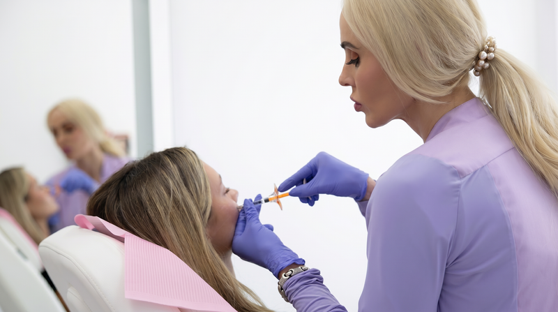 Dental procedure being performed on a patient by a dental professional.